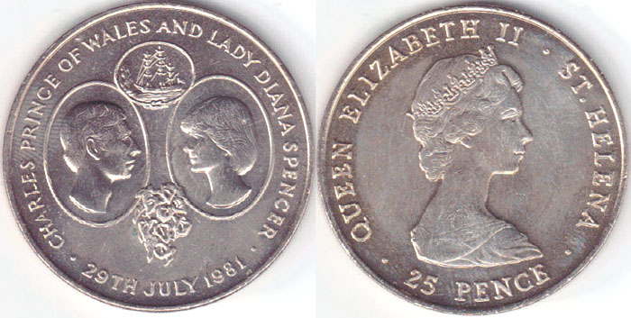 1981 St. Helena 25 Pence (Royal Wedding) A002290